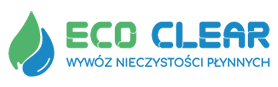 Logo firmy "ECO CLEAN", składające się z zielono-niebieskiej ikony przedstawiającej dwie krople oraz napisu "ECO CLEAN" (gdzie "ECO" jest zielone, a "CLEAN" niebieskie). Poniżej znajduje się napis "WYWÓZ NIECZYSTOŚCI PŁYNNYCH". Tło jest przezroczyste.